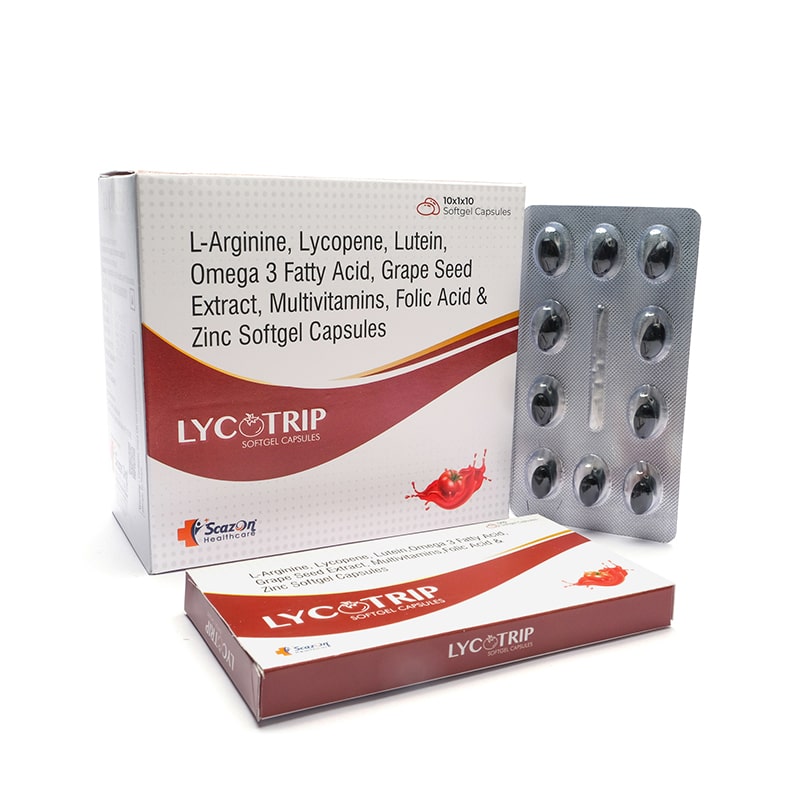 L-Arginine, Lycopene, Lutein, Omega 3 Fatty Acid, Grape Seed Extract, Multivitamins, Folic Acid & Zinc Softgel Capsule
